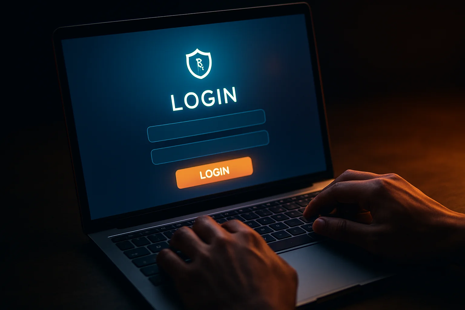 Young Bangladeshi man using laptop with visible login screen form