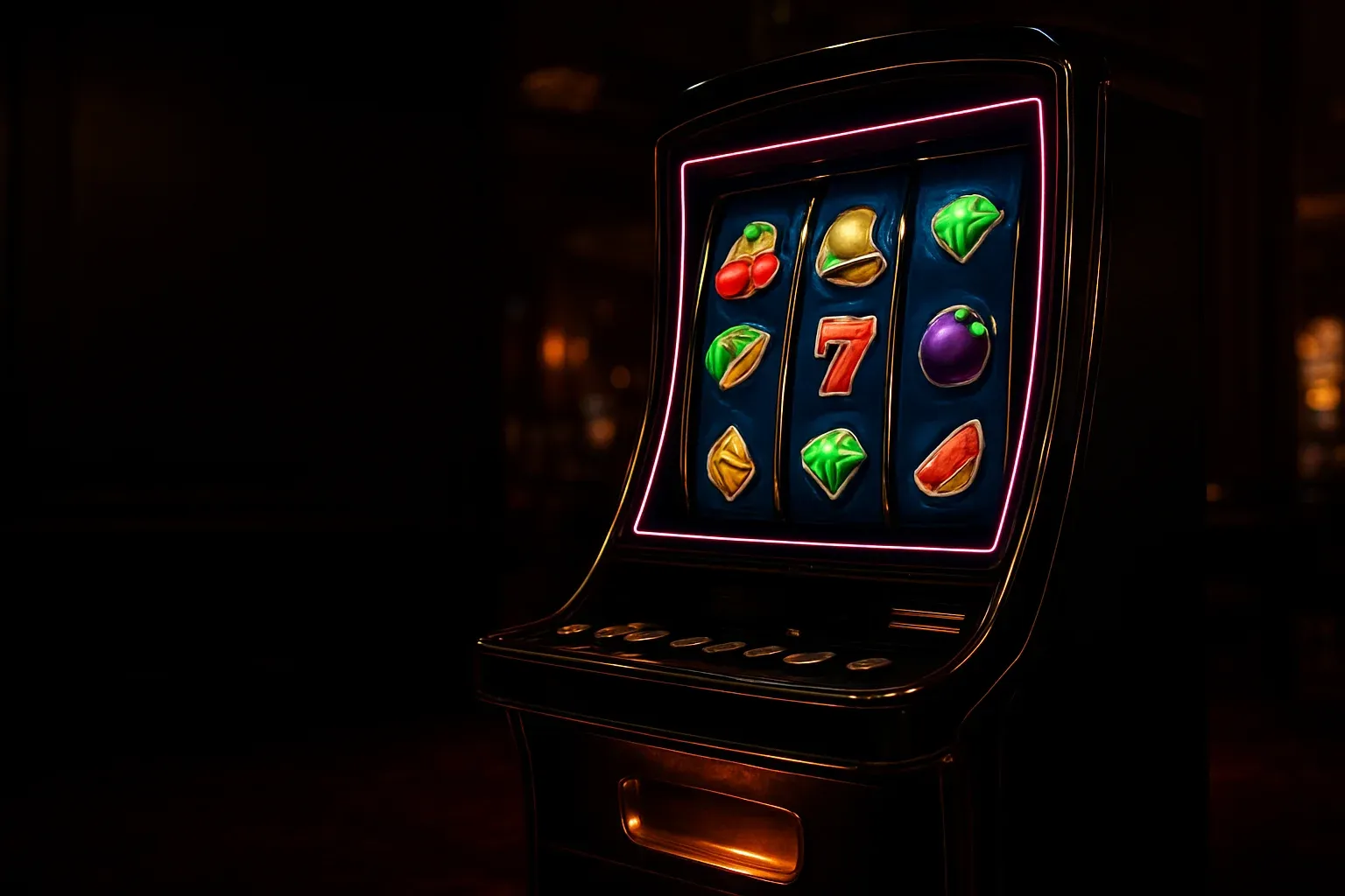 Premium slot machine with three vertical reels in luxury casino